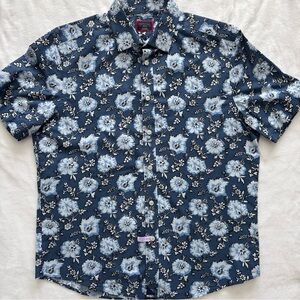 UNTUCKit Men's Short Sleeve Button-Up Shirt Blue Floral Hawaiian Size Medium